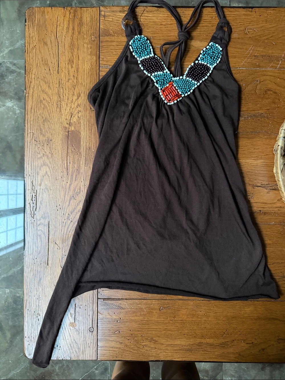 Women’s Brown Beaded Halter Top Y2K